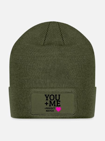 You + me 0 perfect match - couples design - Patch Beanie - olive