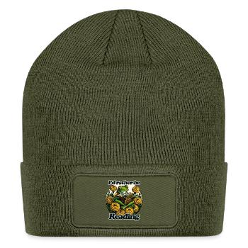 Frog Reading Among Marigolds - Patch Beanie - olive - Front