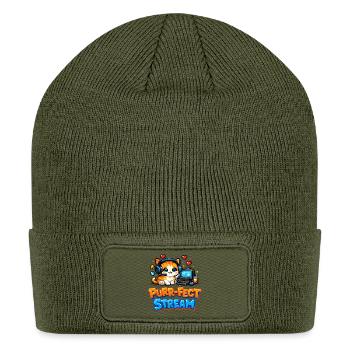 Purrfect Stream Pixel Cat - Patch Beanie - olive - Front