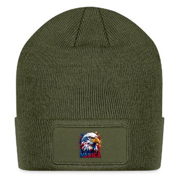 Merica Eagle Patriotic USA Vintage Graphic - Patch Beanie - olive - Front