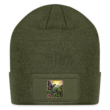 Sunrise Jungle: Butterfly Meets Chameleon - Patch Beanie - olive - Front