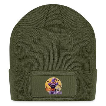 Halloween Witch Cat Resting Witch Face Funny - Patch Beanie - olive - Front
