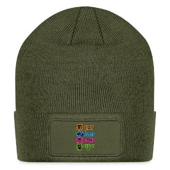 Eat Sleep Game Repeat Neon Cat Gaming Design - Patch Beanie - olive - Front
