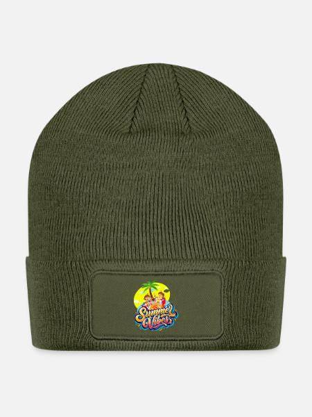 Summer Vibes Beach Scene - Patch Beanie - olive