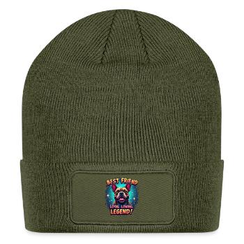 Loyal French Bulldog Friendship Design - Patch Beanie - olive - Front