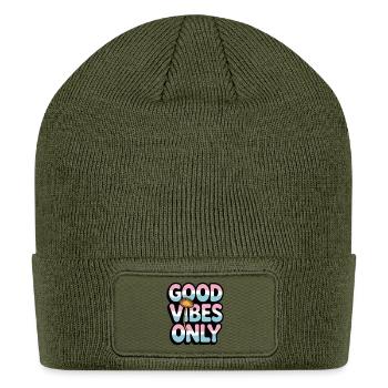 True Friend Walks In – Friendship Quote Tee - Patch Beanie - olive - Front
