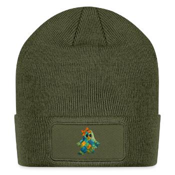 Quilted Ghost with Orange Bow Halloween Design - Patch Beanie - olive - Front