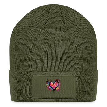Neon Graffiti Heart Splash - Patch Beanie - olive - Front