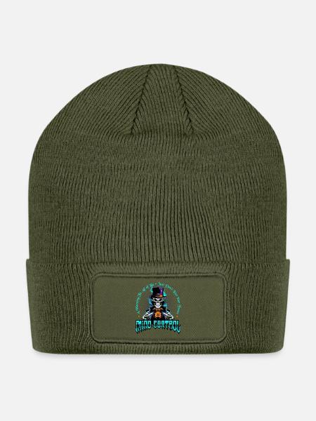 Neon Skull Ghost Top Hat - Patch Beanie - olive