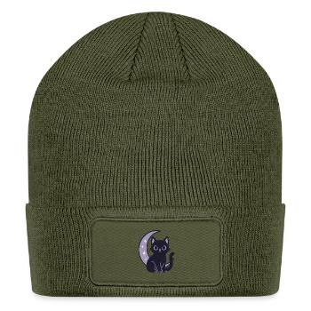 Black Cat and Moon – Mystical and Cute Design - Patch Beanie - olive - Front