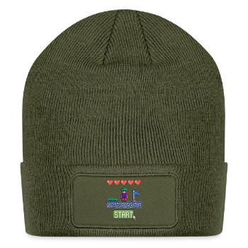 Pixel Hero at the Start Screen - Patch Beanie - olive - Front
