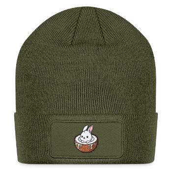 Cute rabbit cartoon palm coconut - Patch Beanie - olive - Front