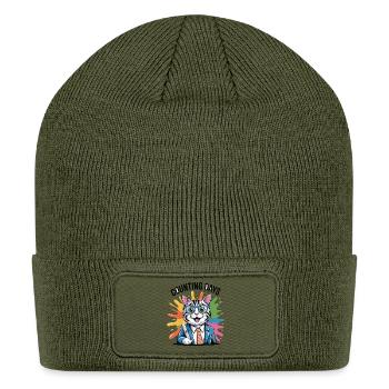 Counting Days Cat in Suit - Patch Beanie - olive - Front