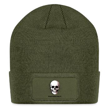 Perception is Reality Halftone Screen Print Skull - Patch Beanie - olive - Front