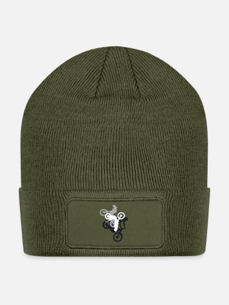Motocross Silhouette Stunt Collage - Patch Beanie - olive