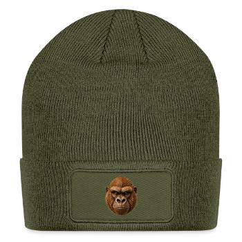 Coconut Gorilla | Bold Animal Motif - Patch Beanie - olive - Front