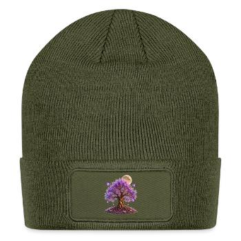 Lavender Blossom Moon Tree - Patch Beanie - olive - Front