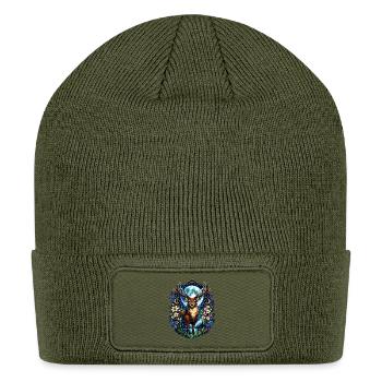 Celestial Deer Moon Forest Nature Wildlife Art - Patch Beanie - olive - Front