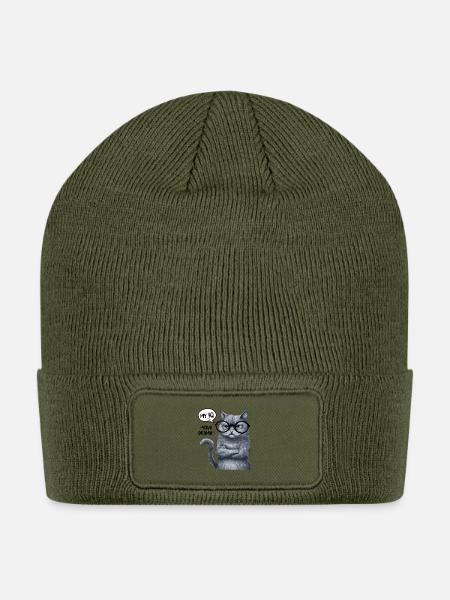 Grumpy Cat IQ Glasses - Patch Beanie - olive