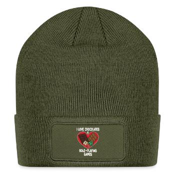 I LOVE CHOCOLATES AND ROLE-PLAYING GAMES DESIGN - Patch Beanie - olive - Front