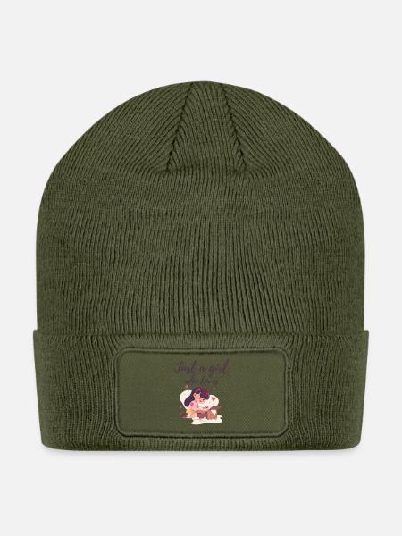 Just a Girl Who Loves – Cute Gift for Girls - Patch Beanie - olive