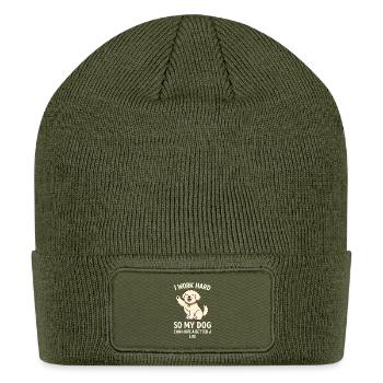 Cute Work Hard Dog Design - Patch Beanie - olive - Front