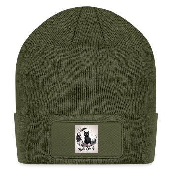 Mystic & Moody Cat in Floral Crescent Moon - Patch Beanie - olive - Front