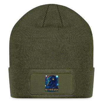 Futuristic Cyber Tech Portrait - Patch Beanie - olive - Front