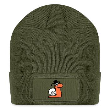 Mr Snail Sir Rich Monocle Spectacles Top Hat Cool - Patch Beanie - olive - Front