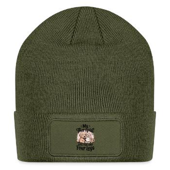 Cartoon Dog and Cat Funny Pet Lover Shirt” - Patch Beanie - olive - Front