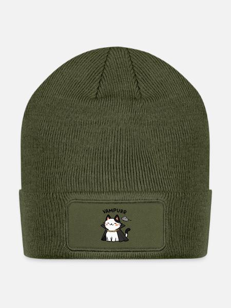 Kawaii Vampurr Cat Vampire - Patch Beanie - olive