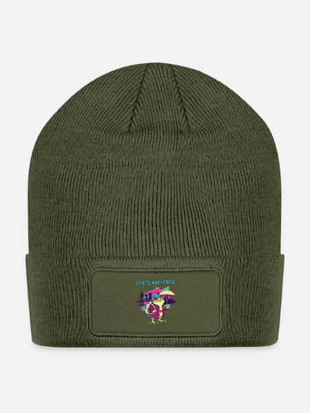 Portland Frog Neon City - Patch Beanie - olive