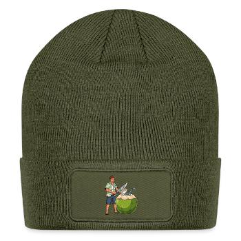 Tropical Coconut Guy – Funny Cartoon Vacation  - Patch Beanie - olive - Front
