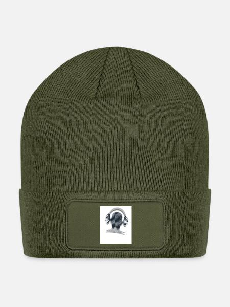 Pixel Pulse Headphone Portrait - Patch Beanie - olive