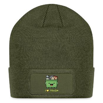  I Love Trash Funny Cute Kawaii Dumpster Garbage M - Patch Beanie - olive - Front