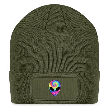 Psychedelic Alien TieDye Face - Patch Beanie - olive - Front