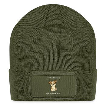 Sock-Stealing Pup Cartoon - Patch Beanie - olive - Front