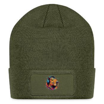 Vivid Fox DJ with Neon Splashes - Patch Beanie - olive - Front