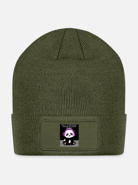 Panda Neon Headphones in Space - Patch Beanie - olive