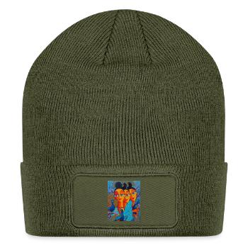 Trio of Women and Peacocks - Patch Beanie - olive - Front