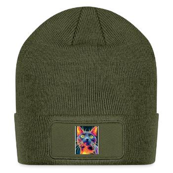 Neon Cat Portrait - Patch Beanie - olive - Front