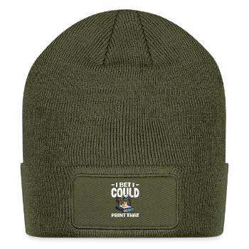 I Bet I Could Print That Funny 3D Printing Cat - Patch Beanie - olive - Front