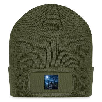 Moonlit Forest Raccoon Guardian - Patch Beanie - olive - Front