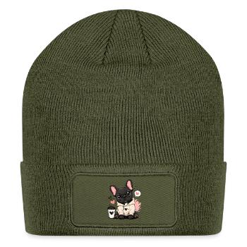 Cozy Hoodie Pup Hearts - Patch Beanie - olive - Front