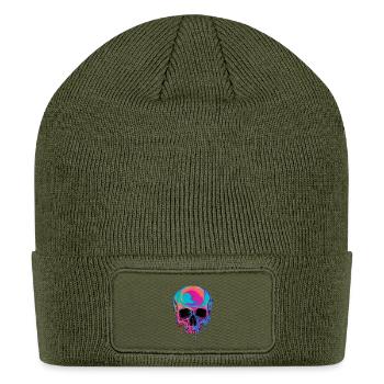 Neon Edgy Dark Skull - Melting Neon Skull Design - Patch Beanie - olive - Front
