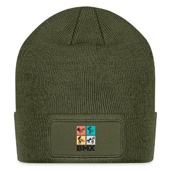 BMX Jump Quad Color Silhouette Stunt Art - Patch Beanie - olive - Front