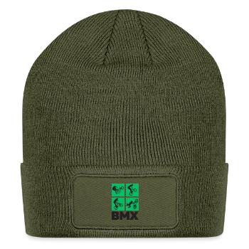 BMX Jump Silhouette Grid (green and black design) - Patch Beanie - olive - Front