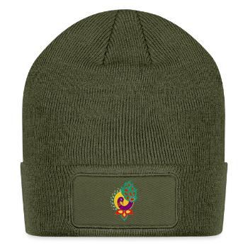 Peacock Vivid Crest Mandala - Patch Beanie - olive - Front