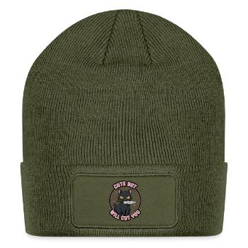 Cute Cat Will Cut You Knife Design - Patch Beanie - olive - Front