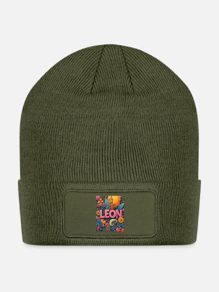 Leon Floral Lettering Art - Patch Beanie - olive
